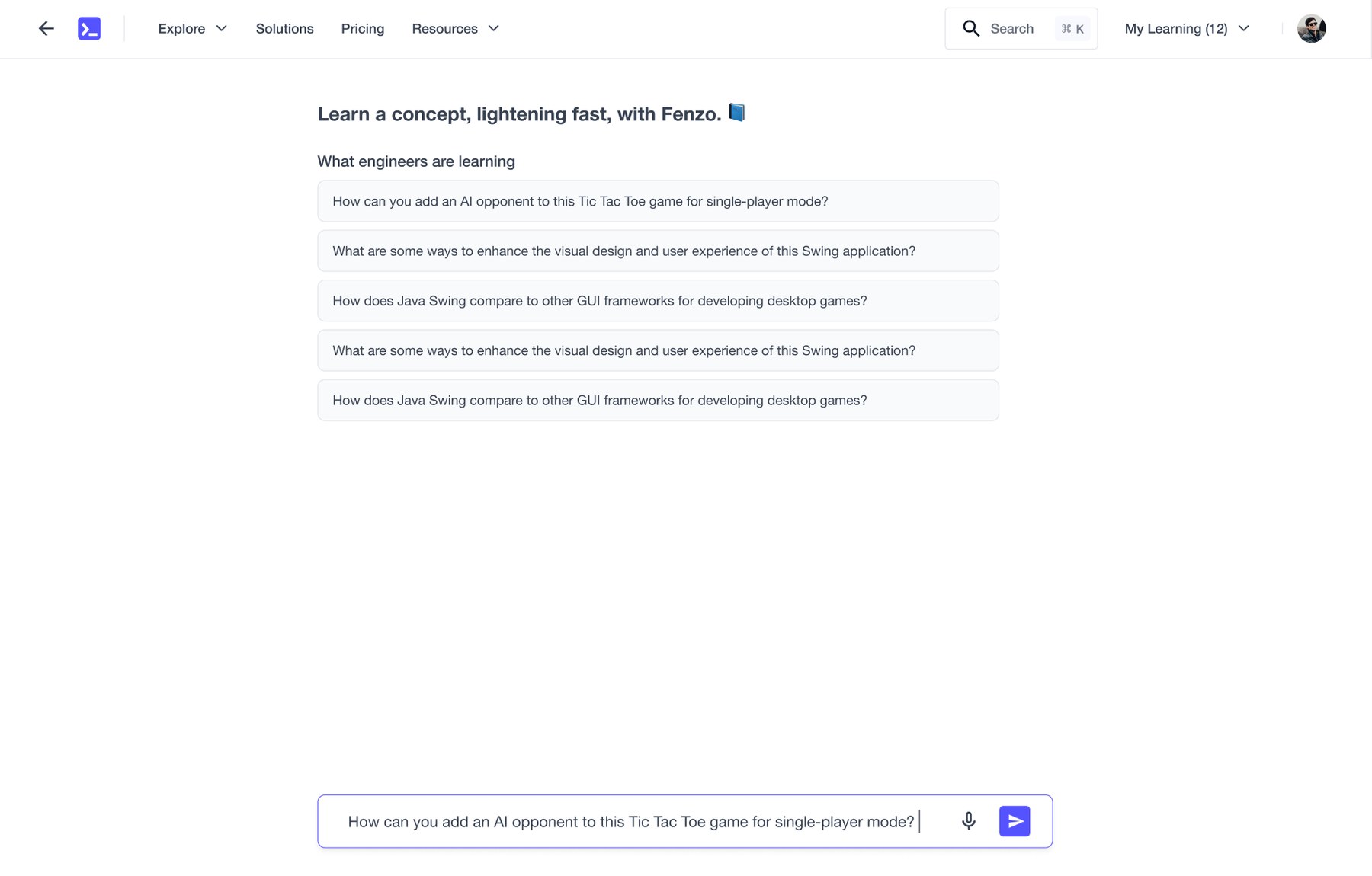 Selected suggestion populated into the input field