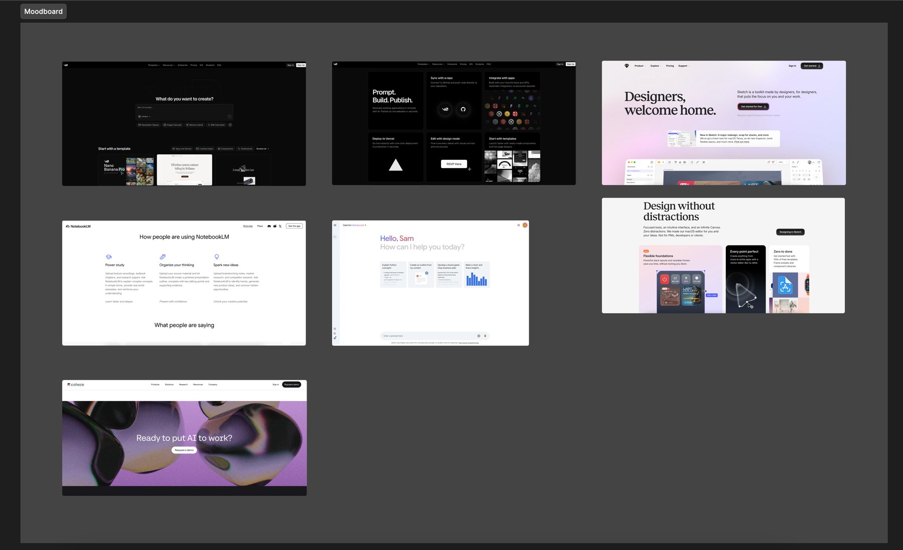 Moodboard of product screenshots collected from Mobbin