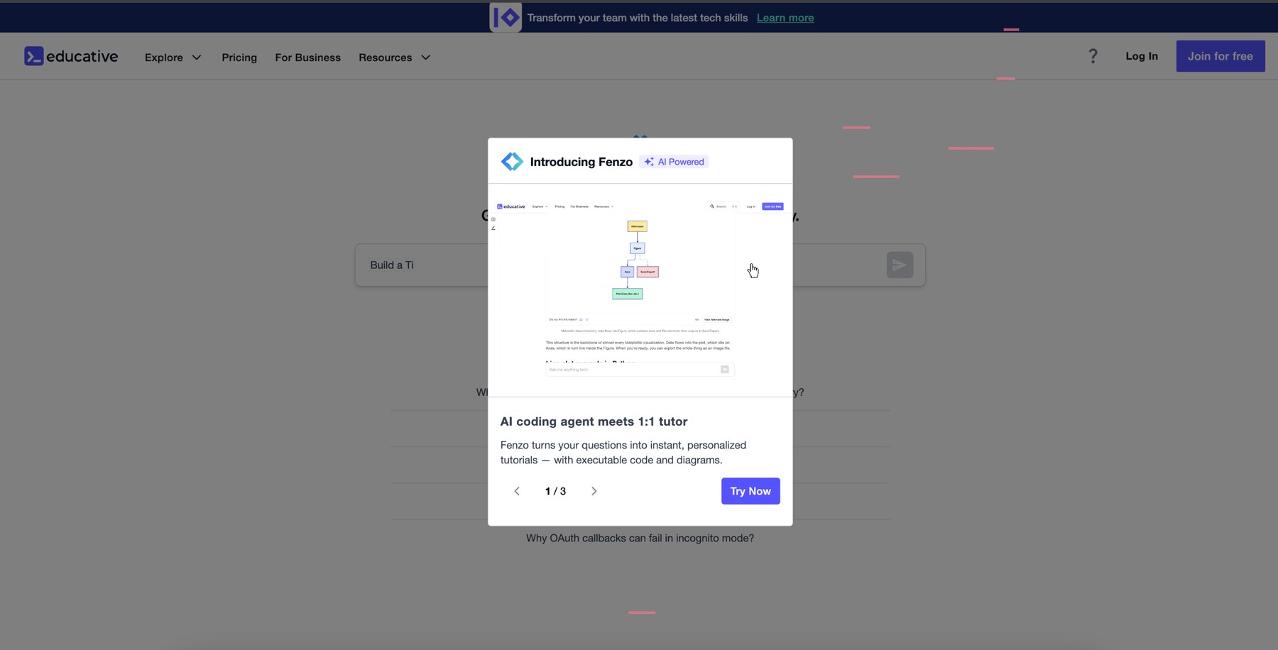 The intrusive introductory modal that appeared on load
