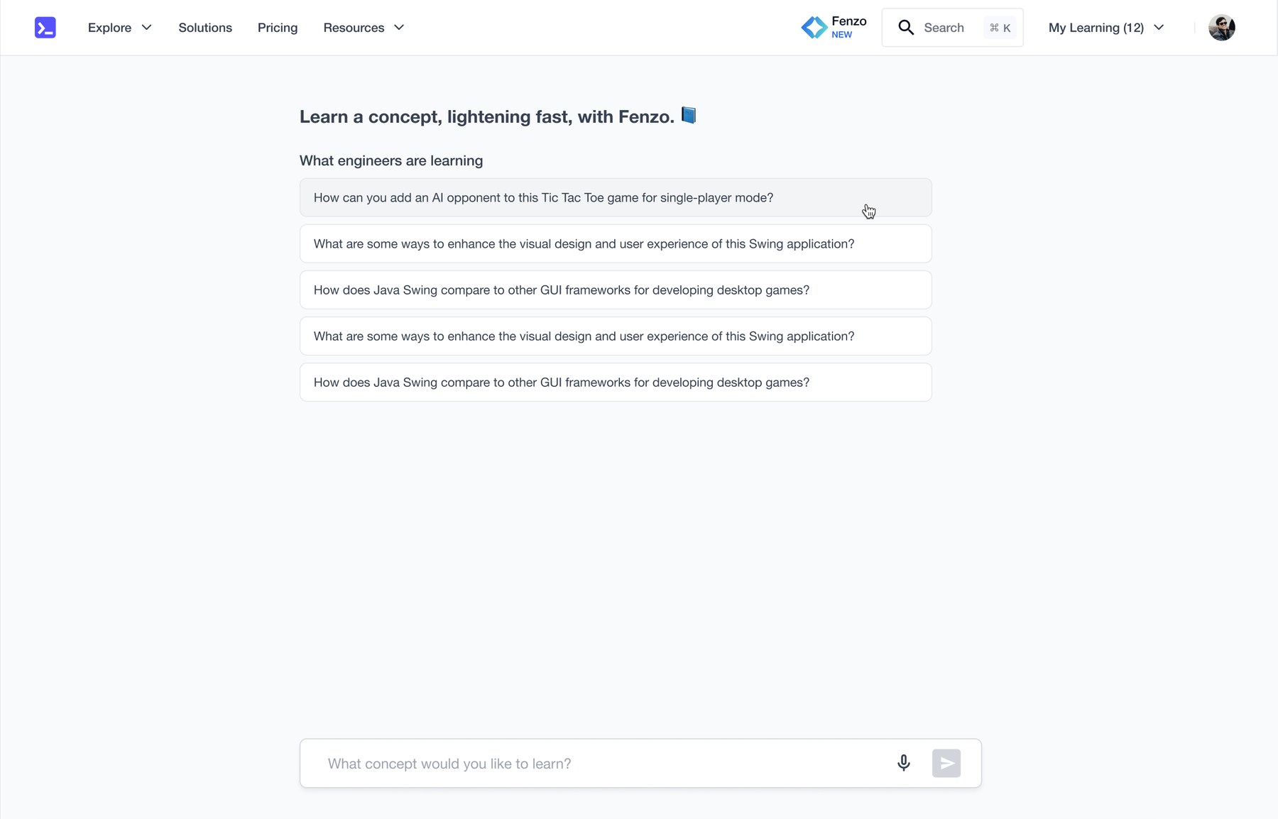 The tailored suggestions page after selecting a use case