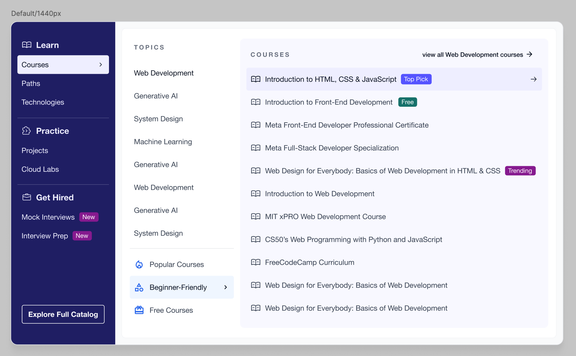 Iteration using a light purple background to distinguish the courses column