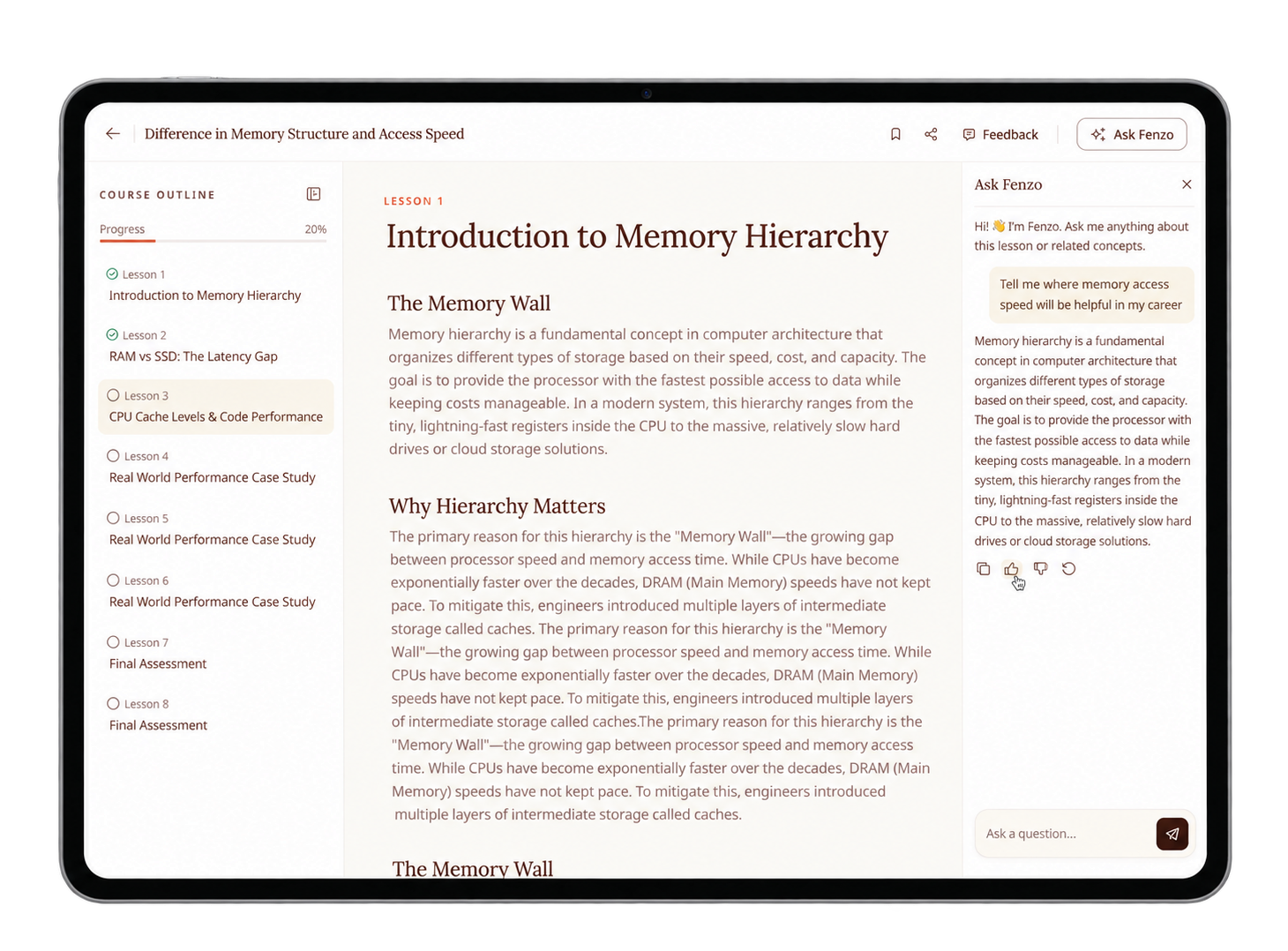 Fenzo AI learning product mockup