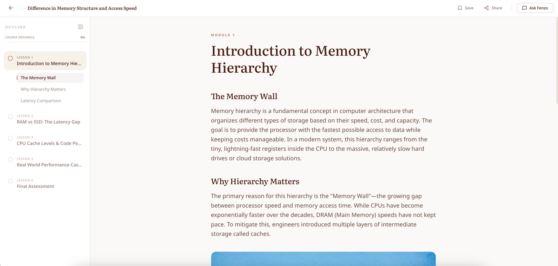 Prototype lesson page with outline sidebar