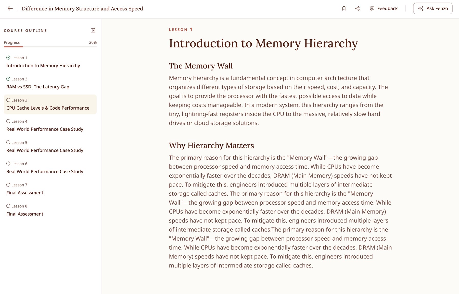 Lesson page with the course outline sidebar